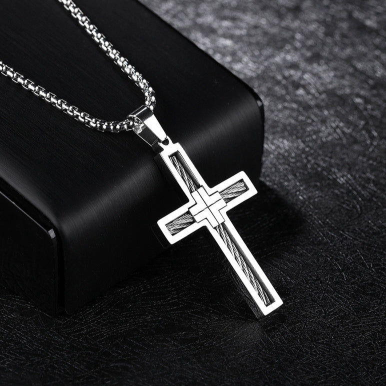 Titan Cross Halskette mit Kreuzanhänger, silberfarben mit Silberkette