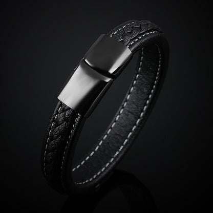 Ravel – Schwarzes Lederarmband mit Edelstahlverschluss