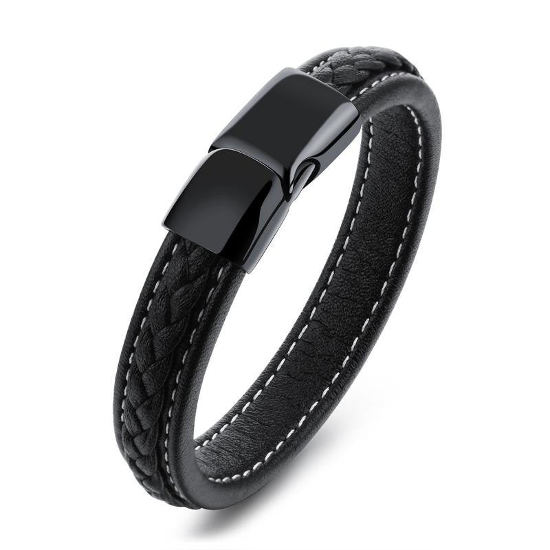 Ravel – Schwarzes Lederarmband mit Edelstahlverschluss