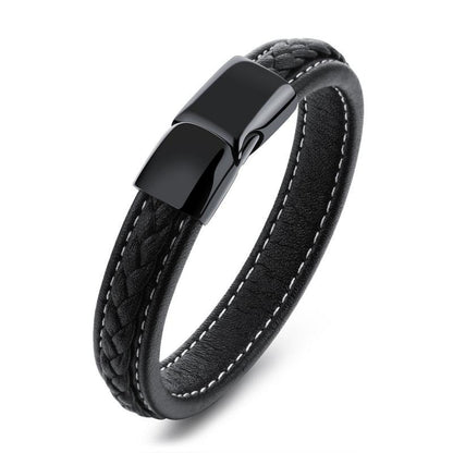 Ravel – Schwarzes Lederarmband mit Edelstahlverschluss