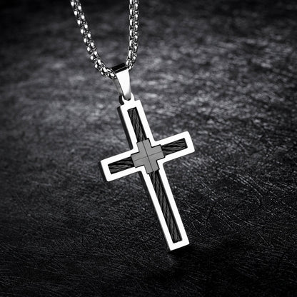 Titan Cross Halskette mit Kreuzanhänger, schwarzer Einsatz